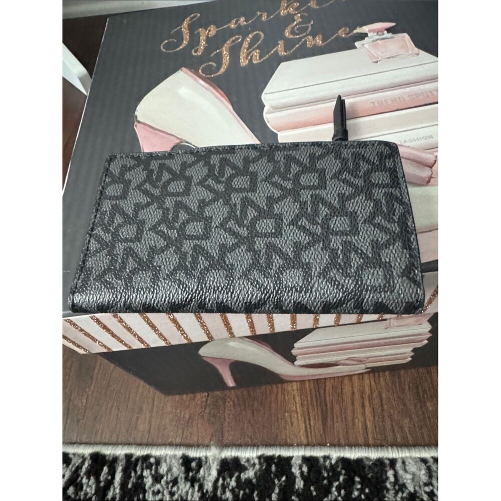 DKNY Black Monogram Continental Wallet with Gold Logo - Picture 2 of 4